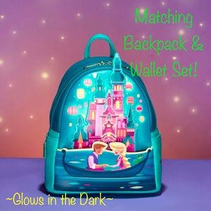 *NWT* Loungefly Tangled Rapunzel Castle Glow in the Dark Mini Backpack & Wallet